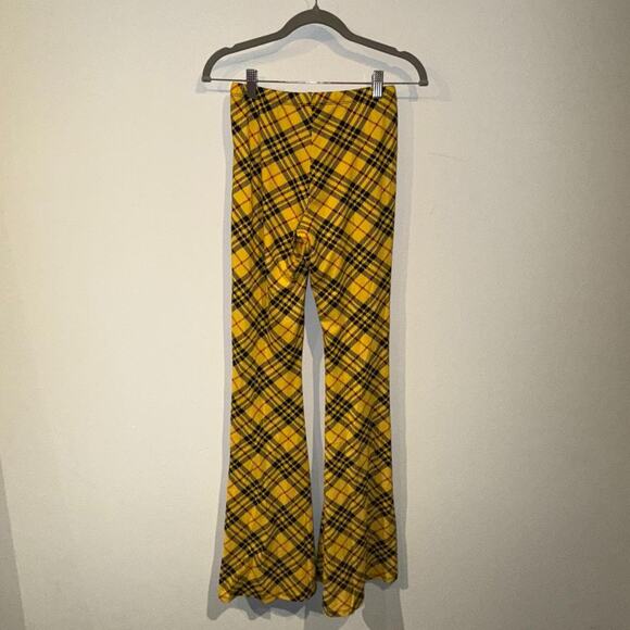 Yellow Plaid Flare Pants S - Picture 4 of 5